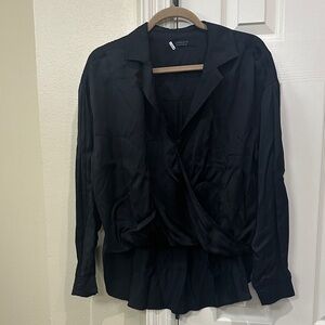 All Saints Black Sheer Draped Front Blouse
